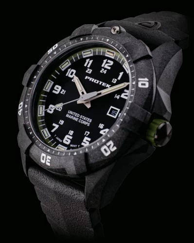 Reloj ProTek Watches negro de hombre con banda de goma Official USMC Series 1015 42MM