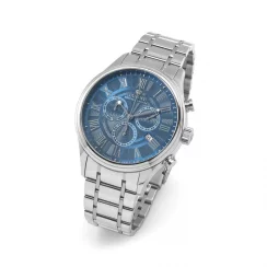 Stříbrné pánské hodinky Louis XVI s ocelovým páskem Danton - Silver / Blue 44MM