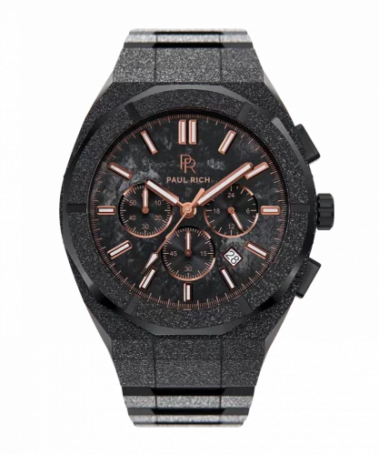 Męski czarny zegarek Rich Paul ze stalowym paskiem Frosted Motorsport - Black / Copper 45MM Limited edition