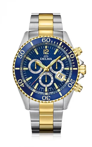 Men's silver Delma Watch with steel strap Santiago Chronograph Silver / Gold Blue 43MM