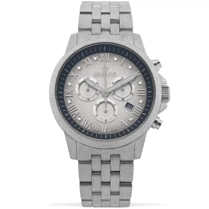Orologio da uomo Louis XVI in argento con cinturino in acciaio Frosted Aramis - Silver 43MM
