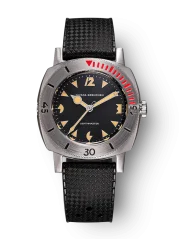 Stříbrné pánské hodinky Nivada Grenchen s gumovým páskem Pacman Depthmaster 14105A 39MM Automatic