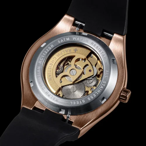 Reloj dorado Ralph Christian de hombre con goma Prague Skeleton Deluxe - Rose Gold Automatic 44M