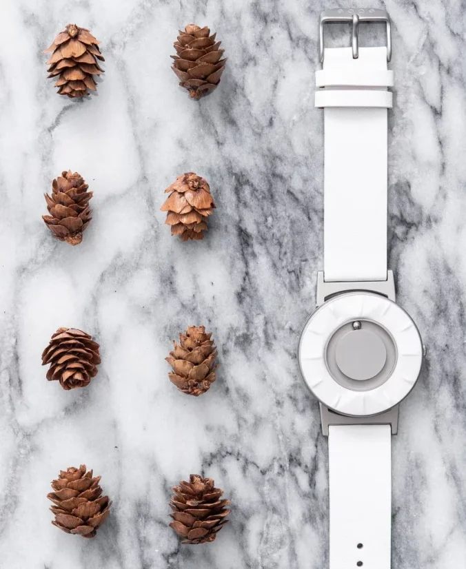 Men's silver Eone watch with leather strap Bradley Element White - Silver 40MM