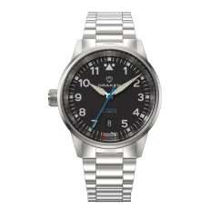 Miesten hopeinen Draken -kello teräshihnalla Peregrine ‘Version B’ Black 42MM Automatic