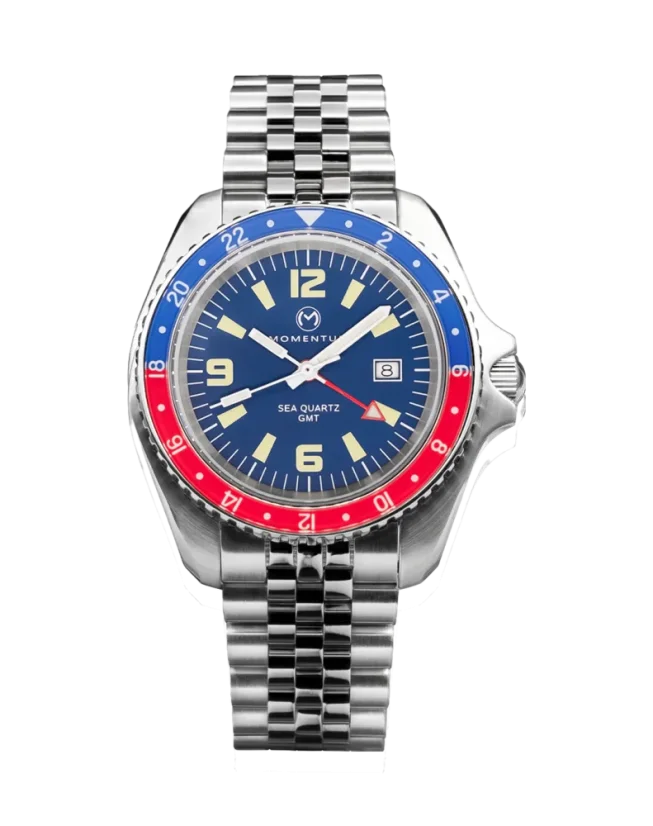 Men's silver Momentum Watch with steel strap Sea Quartz GMT Pepsi