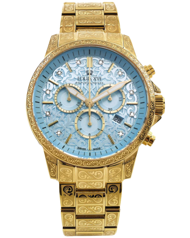 Zlaté pánské hodinky Louis XVI s ocelovým páskem Palais Royale With Diamond 1802 - Gold 43MM
