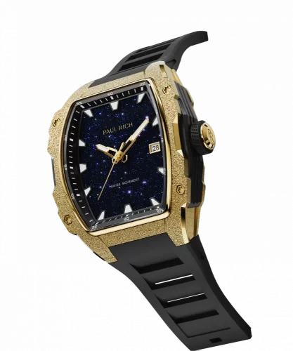 Zlaté pánske hodinky Paul Rich Watch s gumovým pásikom Frosted Astro Mason - Gold 42,5MM