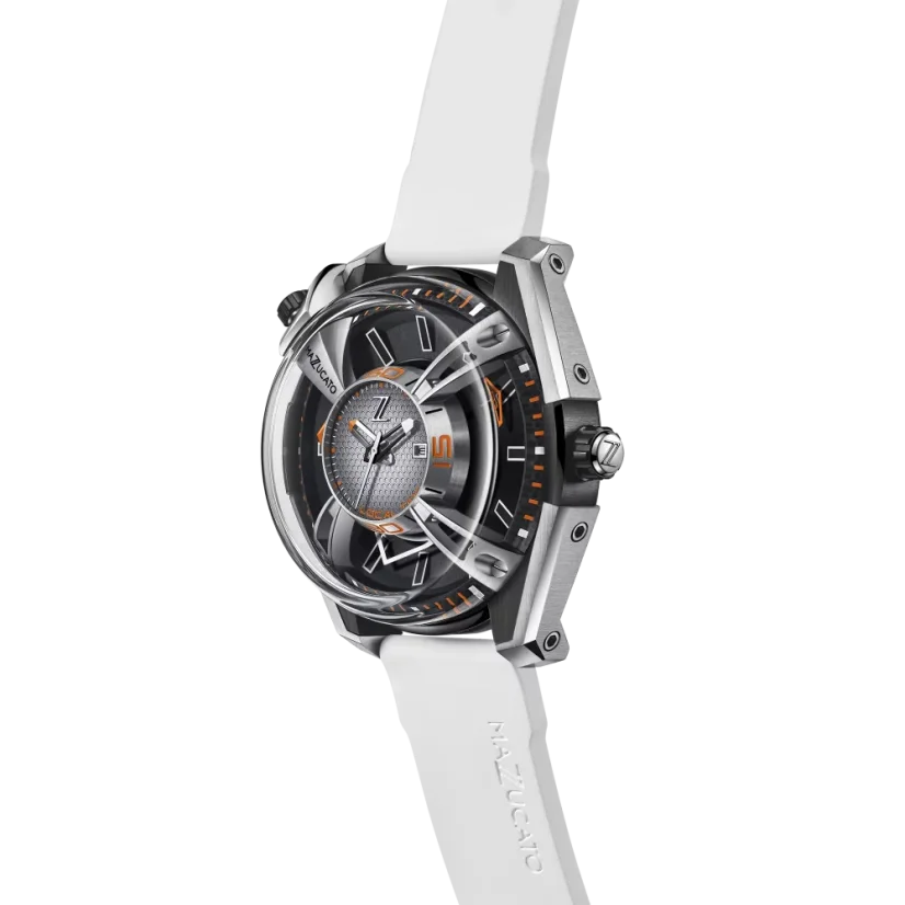Men's Mazzucato silver watch with rubber strap LAX Dual Time White - 48MM Automatic