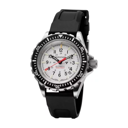 Stříbrné pánské hodinky Marathon Watches s gumovým páskem Arctic Edition Large Diver's 41MM Automatic