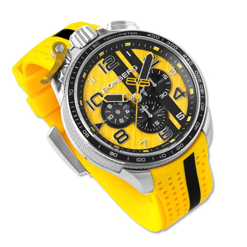 Strieborné pánske hodinky Bomberg Watches s gumovým pásikom RACING CARBON YB 45MM