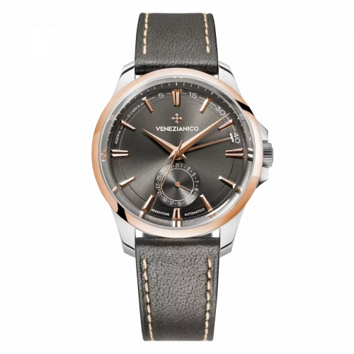 Stříbrné pánské hodinky Venezianico s koženým páskem Redentore Riserva di Carica 1321505 40MM