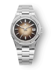 Stříbrné pánské hodinky Nivada Grenchen s ocelový páskem F77 Brown Smoked With Date 69002A77 37MM Automatic