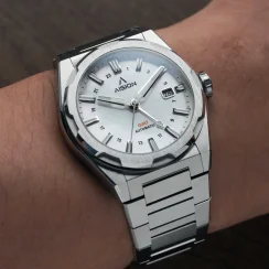 Strieborné pánske hodinky Aisiondesign Watches s ocelovým pásikom HANG GMT - White MOP 41MM Automatic