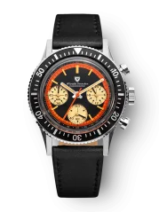 Men's silver Nivada Grenchen watch with leather strap Chronoking Paul Newman Orange Black Leather 87034Q17 38MM