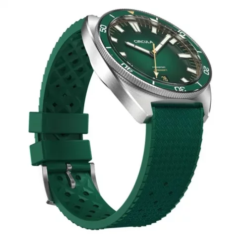 Zilverkleurig herenhorloge van Circula Watches met een rubberen band AquaSport II - Green 40MM Automatic