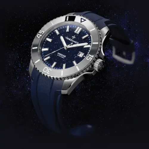 Strieborné pánske hodinky Venezianico s gumovým pásikom Nereide Avventurina 4521550 42MM Automatic