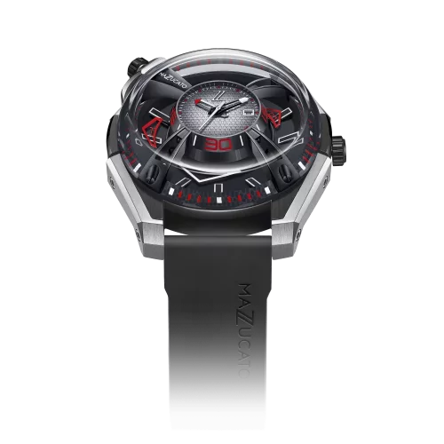 Strieborné pánske hodinky Mazzucato s gumovým pásikom LAX Dual Time - 48MM Automatic