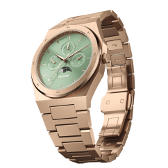 Men's gold Valuchi watch with steel strap Lunar Calendar - Rose Gold Green 40MM