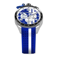 Men's silver Bomberg Watch with rubber strap RACING 4.1 Blue 45MM