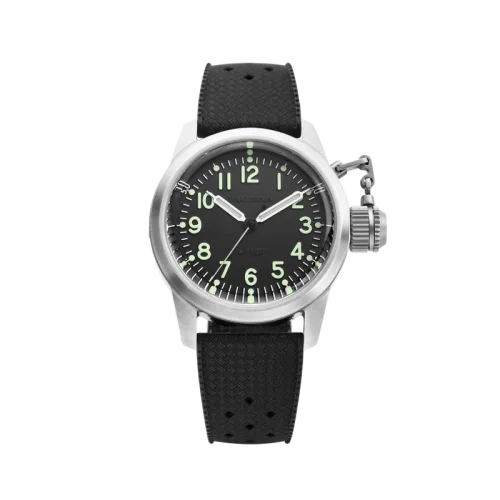 Męski srebrny zegarek Praesidus z gumowym paskiem A-5 UDT: Black Rubber Tropic 38MM Automatic
