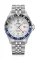 Męski srebrny zegarek Delma Watches ze stalowym paskiem Santiago GMT Meridian Silver / White 43MM Automatic