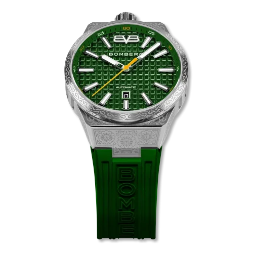 Zilveren herenhorloge van Bomberg Watches met een rubberen band OLIVE GREEN 43MM Automatic
