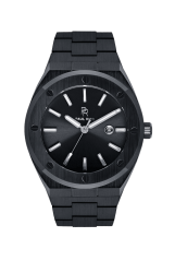 Men's black Paul Rich watch with steel strap Conquest 45MM