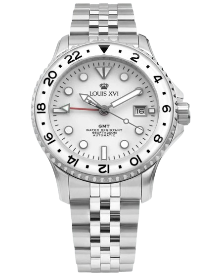 Montre Louis XVI pour homme en argent avec bracelet en acier Mirabeau GMT 1430 - Silver 41MM Automatic