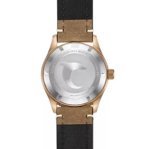 Goldene Herrenuhr Aquatico Watches mit Ledergürtel Bronze Sea Star Brown Automatic 42MM
