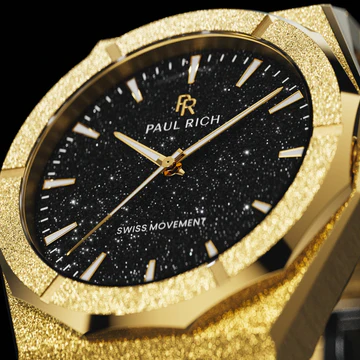 Zlaté pánske hodinky Paul Rich s oceľovým pásikom Frosted Star Dust II - Void Gold 43MM