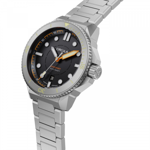 Men's silver Circula Watch with steel strap DiveSport Titan - Black / Hardened Titanium 42MM Automatic