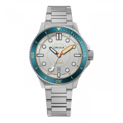 Męski srebrny zegarek Circula Watches z pasem stalowym DiveSport Titan - Grey / Petrol Aluminium 42MM Automatic