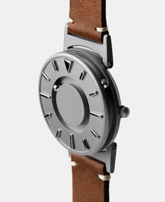 Men's silver Eone watch with leather strap Bradley Canvas Classic - Silver 40MM