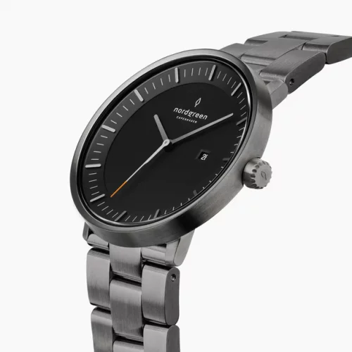 Μαύρο ρολόι Nordgreen για άνδρες με ατσάλινη ζώνη Philosopher Black Dial - 3-Link / Gun Metal 36 MM