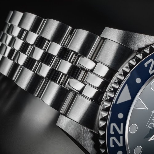 Zilverkleurig herenhorloge van Davosa met stalen band Ternos Ceramic GMT - Blue/Red Automatic 40MM