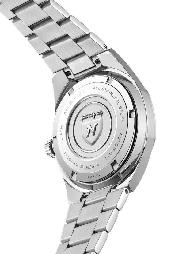 Men's silver Nivada Grenchen watch with steel strap F77 MARK I 68032A77 37MM Automatic