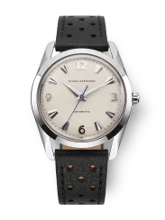Relógio Nivada Grenchen prata para homens com pulseira de couro Antarctic 35004M40 35MM