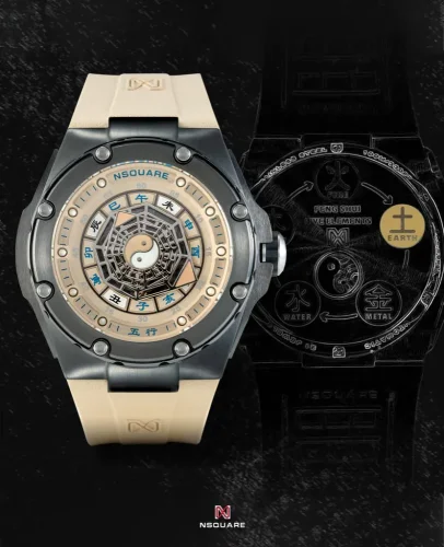 Relógio Nsquare pulseira de borracha preta para homem FIVE ELEMENTS Black / Brown 46MM Automatic