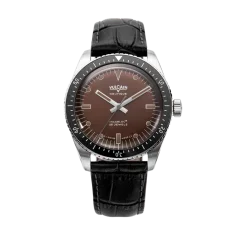 Montre Vulcain pour homme de couleur argent avec bracelet en cuir Skindiver Nautique - Brown - Black Calf Skin Leather Alligator Printed 44,5MM Automatic