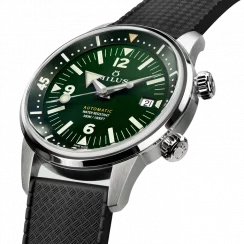 Stříbrné pánské hodinky Milus s gumovým páskem Archimèdes by Milus Wild Green 41MM Automatic