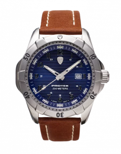 Montre ProTek Watches pour homme de couleur argent avec bracelet en cuir Dive Series 2003 42MM