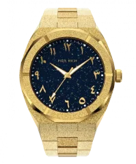 Zlaté pánské hodinky Paul Rich s ocelovým páskem Frosted Star Dust Arabic Edition - Gold Desert 45MM