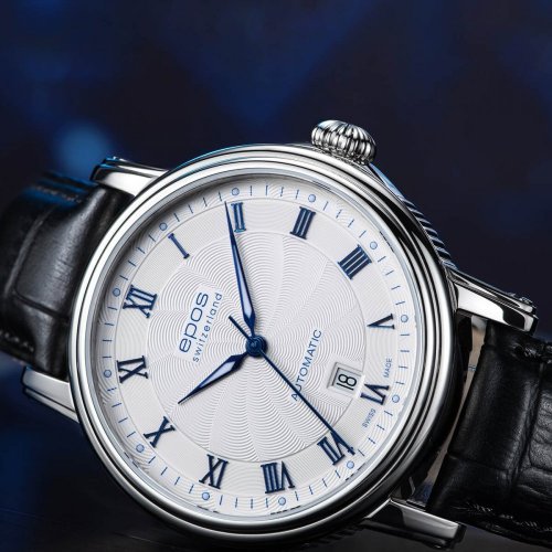 Relógio masculino Epos na cor prata com pulseira de couro Emotion 3390.152.20.20.25 41 MM Automatic