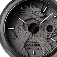 Men's black 22Designstudio Watches with leather strap Black Dragon 45MM Automatic