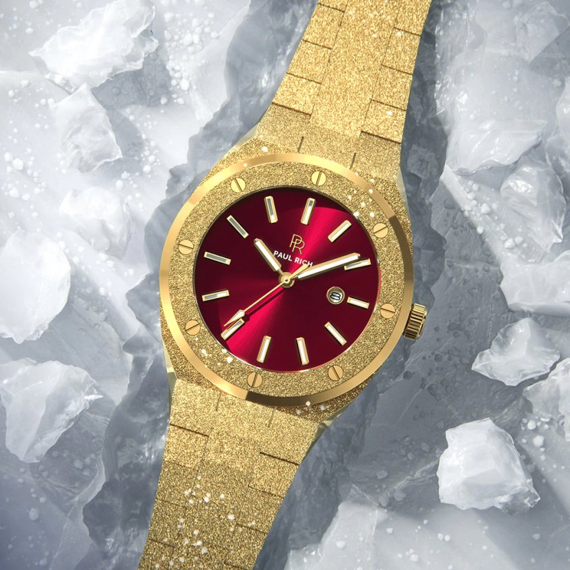 Men's Paul Rich gold watch with steel strap Signature Frosted - Sultan's Ruby 45MM