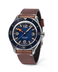 Men's silver Undone Watch with leather strap Basecamp Classic Blue 40MM Automatic