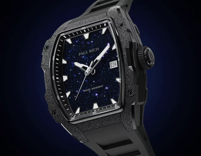 Černé pánské hodinky Paul Rich Watch s gumovým páskem Frosted Astro Galaxy - Black 42,5MM