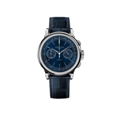 Men's silver Corniche watch with leather strap Chronograph Steel with Blue dial 39MM