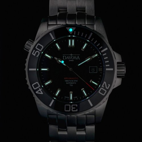 Relógio Davosa de prata para homem com pulseira de aço Argonautic Lumis Mesh - Silver/Black 43MM Automatic